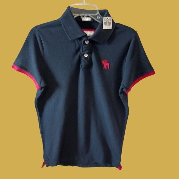 Abercrombie & Fitch Muscle Polo Shirt XL Casual Boy Navy/red XLarge - Picture 1 of 13